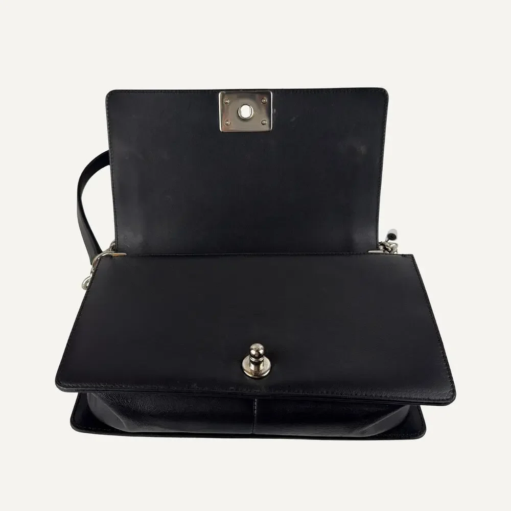 Chanel Boy Bag Medium Black Lambskin Iridescent Chevron Silver CC 17S  Women's